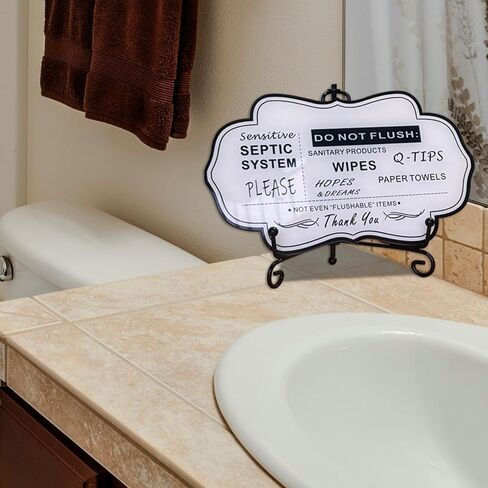 Do Not Flush Rules Sign for Bathroom,RAMIEYOO Designer Septic System Bathroom signs with stand for Home,Business or RV,Cabin (White) in Kuwait
