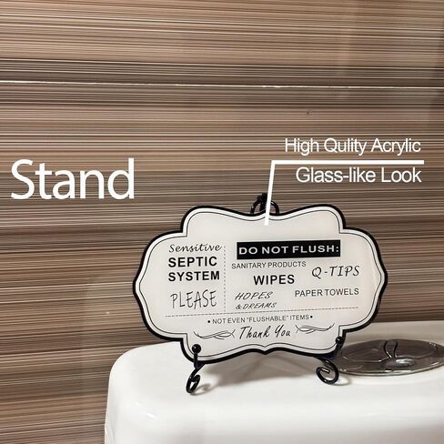 Do Not Flush Rules Sign for Bathroom,RAMIEYOO Designer Septic System Bathroom signs with stand for Home,Business or RV,Cabin (White) in Kuwait