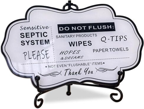 Do Not Flush Rules Sign for Bathroom,RAMIEYOO Designer Septic System Bathroom signs with stand for Home,Business or RV,Cabin (White) in Kuwait