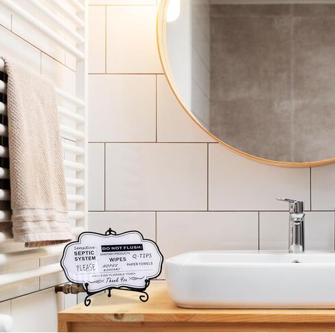 Do Not Flush Rules Sign for Bathroom,RAMIEYOO Designer Septic System Bathroom signs with stand for Home,Business or RV,Cabin (White) in Kuwait