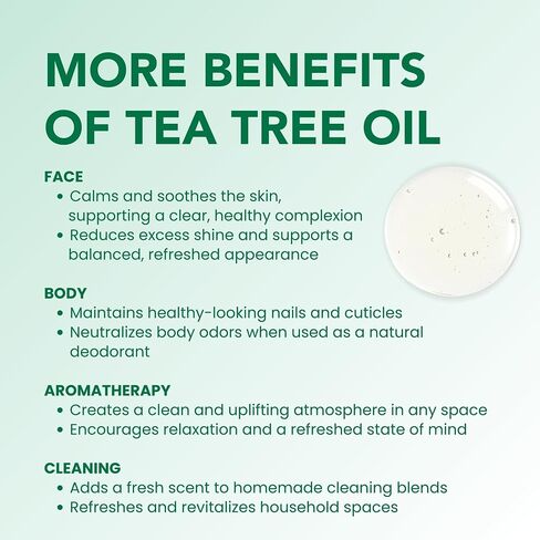 BodyJ4You Pure Tea Tree Oil - 100% Natural USDA Organic Premium Grade Essential Oil - Face Skin Care Healthy Hair Scalp Toenail Piercing Aftercare - Undiluted Non-GMO Aromatherapy DIY Beauty - 1 Fl Oz in Saudi Arabia