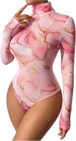 Wdirara Women's Tie Dye شفافة الشبكات تتصدر سلحفاة رقبة طويلة الأكمام يوتار in Saudi Arabia