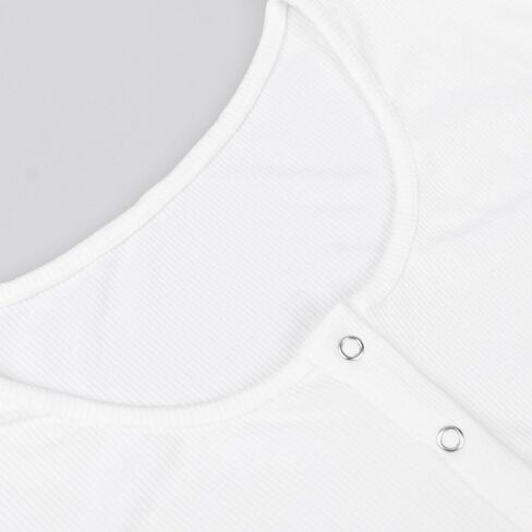 Women Henley Ribbed Long Sleeve Bodysuits Fitness Yoga Shirt Button Down Casual Tops in Kuwait