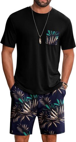 LecGee Mens Hawaiian 2 Piece Summer Outfits Short Sleeve Shirt and Floral Print Shorts Sets Beach Vacation Clothes for Men in Saudi Arabia
