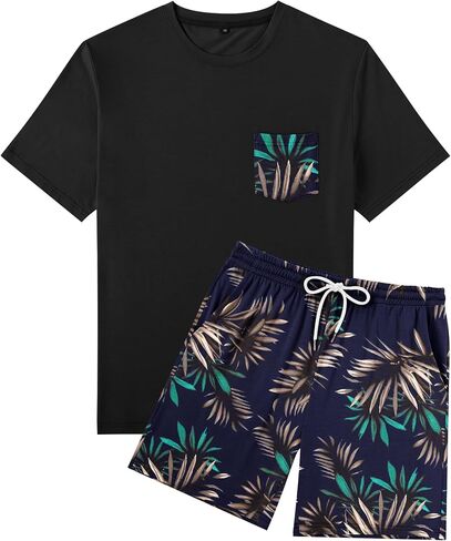 LecGee Mens Hawaiian 2 Piece Summer Outfits Short Sleeve Shirt and Floral Print Shorts Sets Beach Vacation Clothes for Men in Saudi Arabia