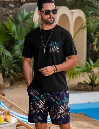 LecGee Mens Hawaiian 2 Piece Summer Outfits Short Sleeve Shirt and Floral Print Shorts Sets Beach Vacation Clothes for Men in Saudi Arabia