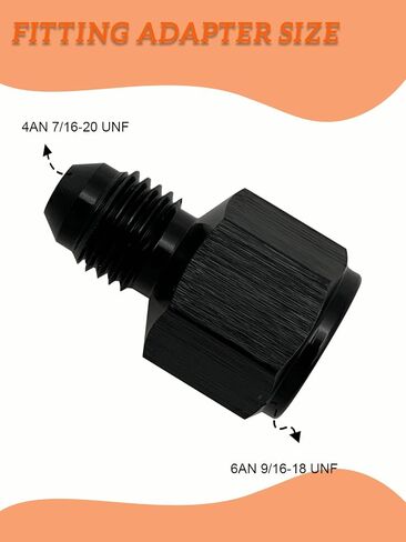 6AN Female to 4AN Male Flare Reducer Adapter, Aluminum 6AN to 4AN Flare Reducing Hose Union Fitting Thread AN6 (9/16-18) to AN4 (7/16x20) - Black in Kuwait