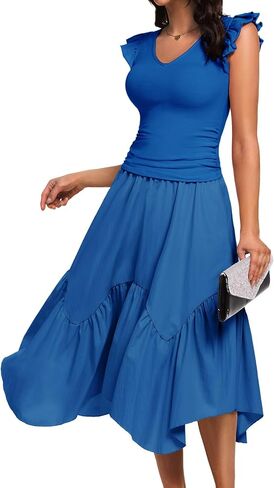 DRESSTELLS Women's 2 Piece Skirt Sets, Ruffle Top Midi Skirt Set, 2025 Flowy Casual Summer Outfit Dress in Saudi Arabia