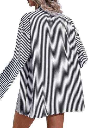 Women's 2 Piece Outfits Striped Button Down Long Sleeve Shirt and Drawstring Shorts Set in Saudi Arabia