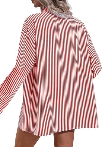 Women's 2 Piece Outfits Striped Button Down Long Sleeve Shirt and Drawstring Shorts Set in Saudi Arabia