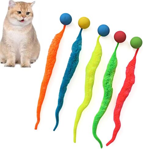 Interactive Cat Balls, 5 Packs Cat Bouncy Balls with Rainbow Worm Cat Chaser Toy Cat Exrecise Toy Balls, Hour of Entertainment, Safe for Your Kitty in Kuwait