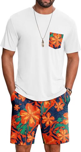 LecGee Mens Hawaiian 2 Piece Summer Outfits Short Sleeve Shirt and Floral Print Shorts Sets Beach Vacation Clothes for Men in Saudi Arabia