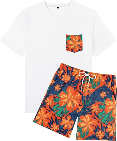 LecGee Mens Hawaiian 2 Piece Summer Outfits Short Sleeve Shirt and Floral Print Shorts Sets Beach Vacation Clothes for Men in Saudi Arabia