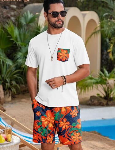 LecGee Mens Hawaiian 2 Piece Summer Outfits Short Sleeve Shirt and Floral Print Shorts Sets Beach Vacation Clothes for Men in Saudi Arabia
