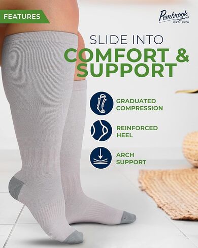 Pembrook 3 Pairs Plus Size Compression Socks Wide Calf - 15-20 mmHg Bamboo Viscose Compression Socks Men Wide Calf, Extra Wide Calf Socks for Women & Men, Knee High, Black in Kuwait