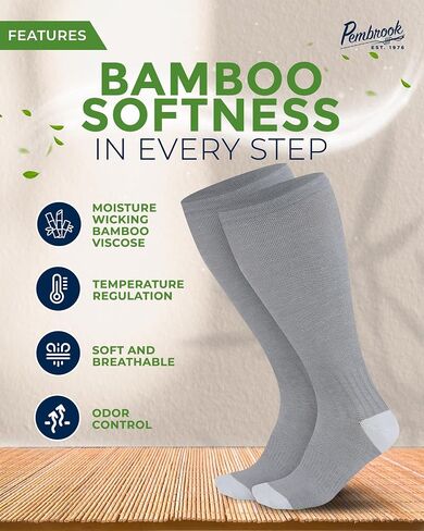 Pembrook 3 Pairs Plus Size Compression Socks Wide Calf - 15-20 mmHg Bamboo Viscose Compression Socks Men Wide Calf, Extra Wide Calf Socks for Women & Men, Knee High, Black in Kuwait