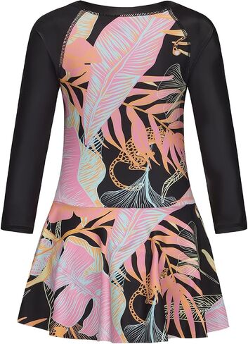 Girls One Piece Swimsuits Long Sleeeve Swim Dress for Kids Girls Hawaiian Skirted Bathing Suits Summer Swimwear 3-16 Years in Saudi Arabia
