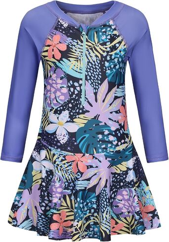 Girls One Piece Swimsuits Long Sleeeve Swim Dress for Kids Girls Hawaiian Skirted Bathing Suits Summer Swimwear 3-16 Years in Saudi Arabia