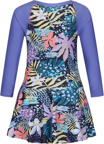 Girls One Piece Swimsuits Long Sleeeve Swim Dress for Kids Girls Hawaiian Skirted Bathing Suits Summer Swimwear 3-16 Years in Saudi Arabia