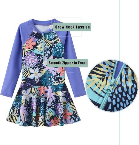 Girls One Piece Swimsuits Long Sleeeve Swim Dress for Kids Girls Hawaiian Skirted Bathing Suits Summer Swimwear 3-16 Years in Saudi Arabia