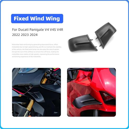 للحصول على ملحقات Panigale دراجة نارية للرياح الزعنفة المنحرف الجانبية الحمراء جناح المفسد لدوكاتي بانيغالي V4 V4S 2022-2024 ، مجموعات عمل جسم الدراجات النارية (الأحمر اللامع) in Kuwait