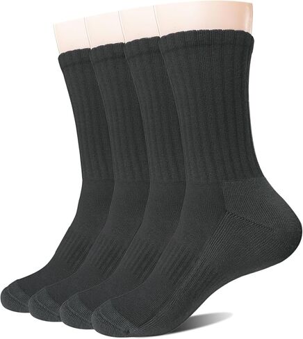 Men's Cotton Athletic Crew Socks Full Cushioned Work Boot Socks Black, 4 Pairs in Saudi Arabia