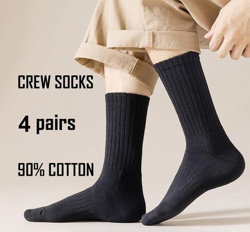 Men's Cotton Athletic Crew Socks Full Cushioned Work Boot Socks Black, 4 Pairs in Saudi Arabia