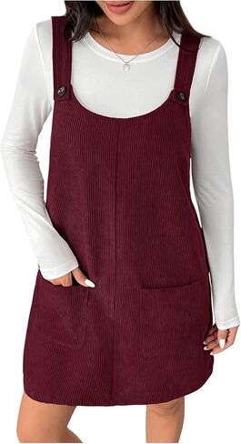 Milumia Women's Corduroy Overall Dress Scoop Neck Button Front Pinafore Dresses in Saudi Arabia