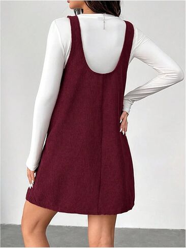 Milumia Women's Corduroy Overall Dress Scoop Neck Button Front Pinafore Dresses in Saudi Arabia