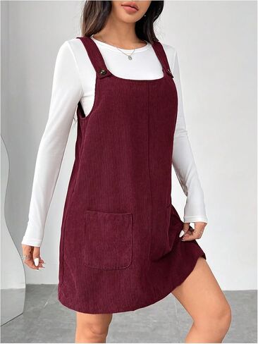Milumia Women's Corduroy Overall Dress Scoop Neck Button Front Pinafore Dresses in Saudi Arabia