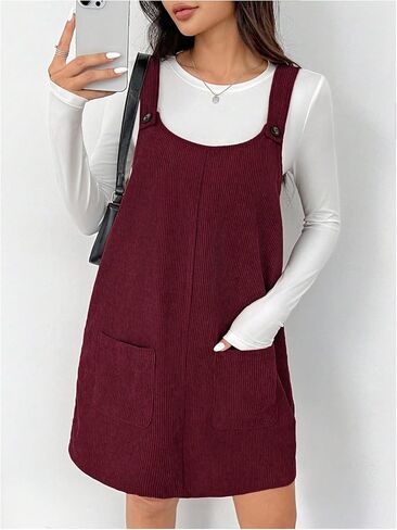 Milumia Women's Corduroy Overall Dress Scoop Neck Button Front Pinafore Dresses in Saudi Arabia