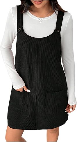 Milumia Women's Corduroy Overall Dress Scoop Neck Button Front Pinafore Dresses in Saudi Arabia