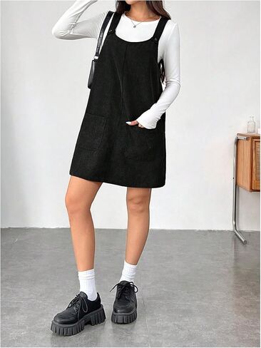 Milumia Women's Corduroy Overall Dress Scoop Neck Button Front Pinafore Dresses in Saudi Arabia