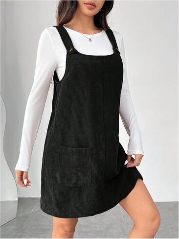 Milumia Women's Corduroy Overall Dress Scoop Neck Button Front Pinafore Dresses in Saudi Arabia