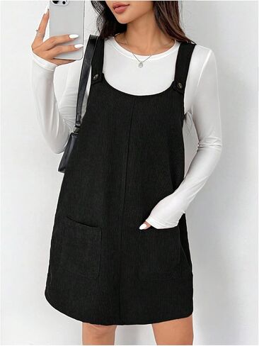 Milumia Women's Corduroy Overall Dress Scoop Neck Button Front Pinafore Dresses in Saudi Arabia