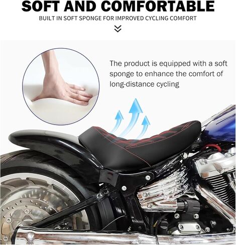 HDBUBALUS Motorcycle Solo Seat Cushion Diamond Leather Seat Compatible with Harley Breakout Fatboy 2018-2023 (Red Thread) in Kuwait