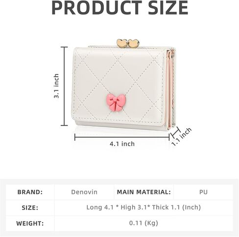 Wallet Women, Cute Small Coquette Bow Trifold Wallets Woman, Heart Shape Kiss-lock Business Credit Card Coin Holder Purse Pocket for Cash Key Change (White) in Saudi Arabia