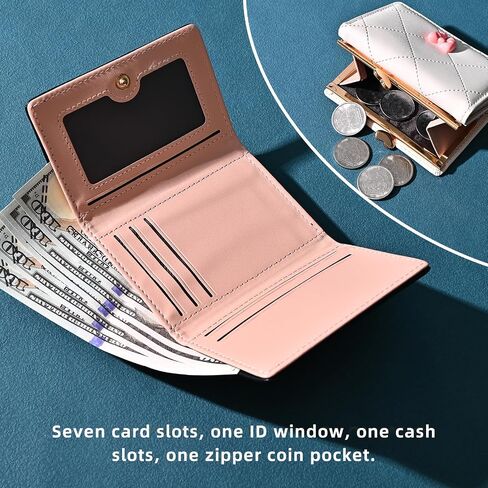 Wallet Women, Cute Small Coquette Bow Trifold Wallets Woman, Heart Shape Kiss-lock Business Credit Card Coin Holder Purse Pocket for Cash Key Change (White) in Saudi Arabia