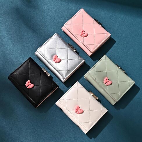 Wallet Women, Cute Small Coquette Bow Trifold Wallets Woman, Heart Shape Kiss-lock Business Credit Card Coin Holder Purse Pocket for Cash Key Change (White) in Saudi Arabia