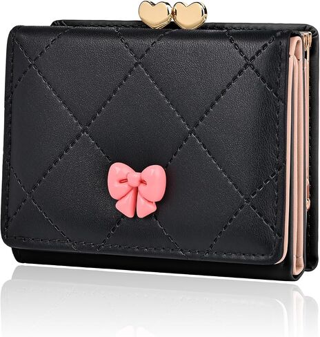 Wallet Women, Cute Small Coquette Bow Trifold Wallets Woman, Heart Shape Kiss-lock Business Credit Card Coin Holder Purse Pocket for Cash Key Change (White) in Saudi Arabia