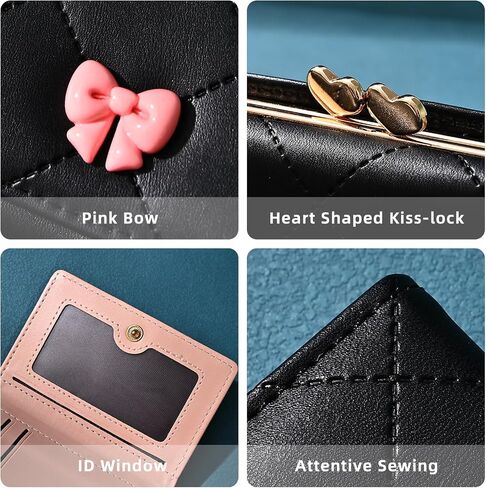 Wallet Women, Cute Small Coquette Bow Trifold Wallets Woman, Heart Shape Kiss-lock Business Credit Card Coin Holder Purse Pocket for Cash Key Change (White) in Saudi Arabia