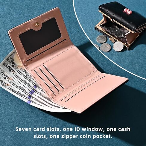 Wallet Women, Cute Small Coquette Bow Trifold Wallets Woman, Heart Shape Kiss-lock Business Credit Card Coin Holder Purse Pocket for Cash Key Change (White) in Saudi Arabia