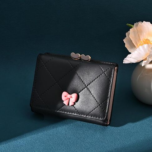 Wallet Women, Cute Small Coquette Bow Trifold Wallets Woman, Heart Shape Kiss-lock Business Credit Card Coin Holder Purse Pocket for Cash Key Change (White) in Saudi Arabia