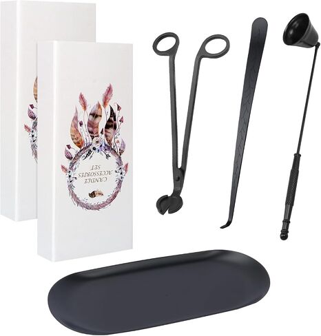 4 in 1 Candle Accessory Set with Storage Tray Plate, Premium Candle Wick Trimmer, Candle Snuffer, Wick Dipper & Storage Tray Plate with Gift Package, Ideal for Scented Candle Lovers (Black) in Saudi Arabia