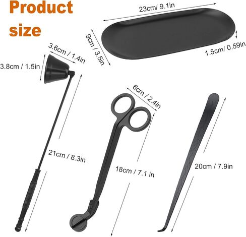 4 in 1 Candle Accessory Set with Storage Tray Plate, Premium Candle Wick Trimmer, Candle Snuffer, Wick Dipper & Storage Tray Plate with Gift Package, Ideal for Scented Candle Lovers (Black) in Saudi Arabia