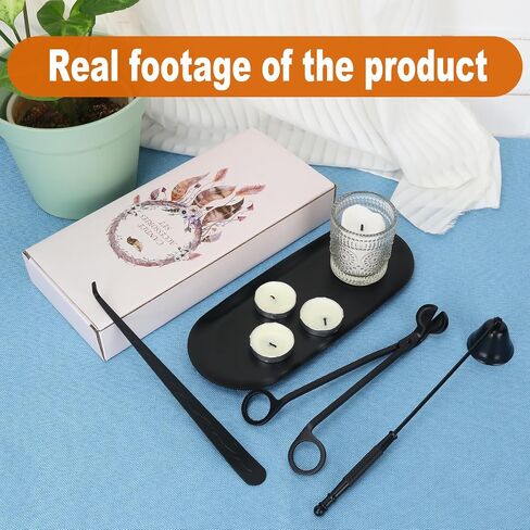 4 in 1 Candle Accessory Set with Storage Tray Plate, Premium Candle Wick Trimmer, Candle Snuffer, Wick Dipper & Storage Tray Plate with Gift Package, Ideal for Scented Candle Lovers (Black) in Saudi Arabia