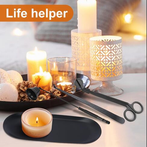4 in 1 Candle Accessory Set with Storage Tray Plate, Premium Candle Wick Trimmer, Candle Snuffer, Wick Dipper & Storage Tray Plate with Gift Package, Ideal for Scented Candle Lovers (Black) in Saudi Arabia