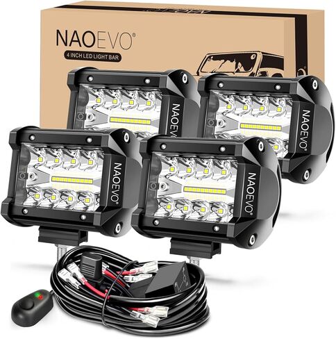NAOEVO 7 Inch LED Light Bar, LED Fog/Driving/Off Road Lights Spot&Flood LED Tractor Lights with 4 Leads Wiring Harness, LED Pods Lights Work Lights for Truck Boat ATV UTV, 4 Pcs (White) in Saudi Arabia