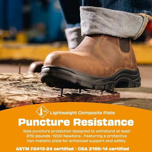 Men Men Composite-Toe Chelsea Boots 5666 | ASTM و CSA معتمد | 100 ٪ جلد ، زلة/زيت/حرارة Safetread نعل | أحجام 7-13 | أسود/بني in Saudi Arabia