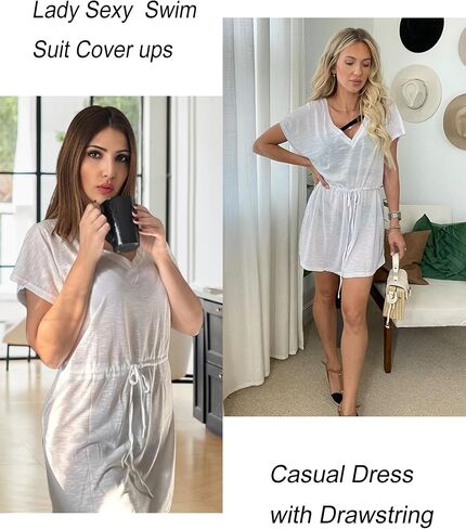 AI'MAGE Women's Swimsuit Cover Up Bikini Beach Bathing Suit Swimwear V-Neck Beach Coverups Dress in Saudi Arabia